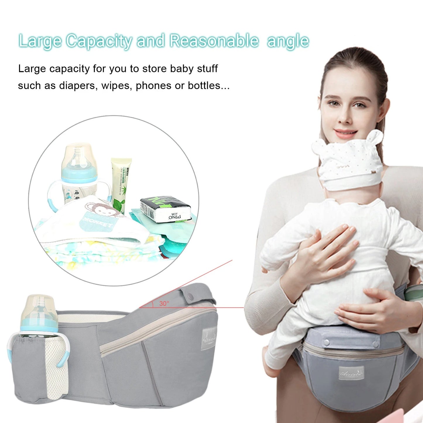 Ergonomic Baby Carrier with Waist Stool – Newborn to Toddler | Multi-Functional Kangaroo Bag for Front & Back Carrying